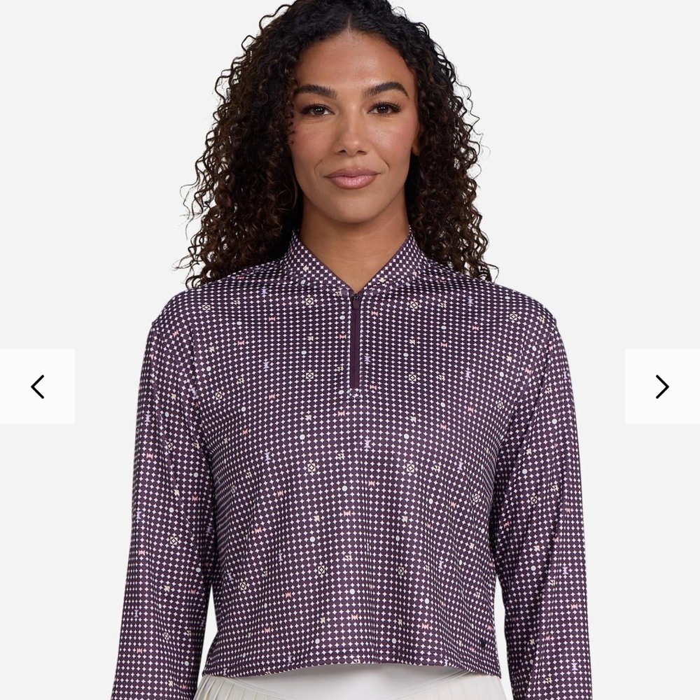 Bad Birdie Women's UV Quarter Zip - Cropped Throwing Darts Design Top.